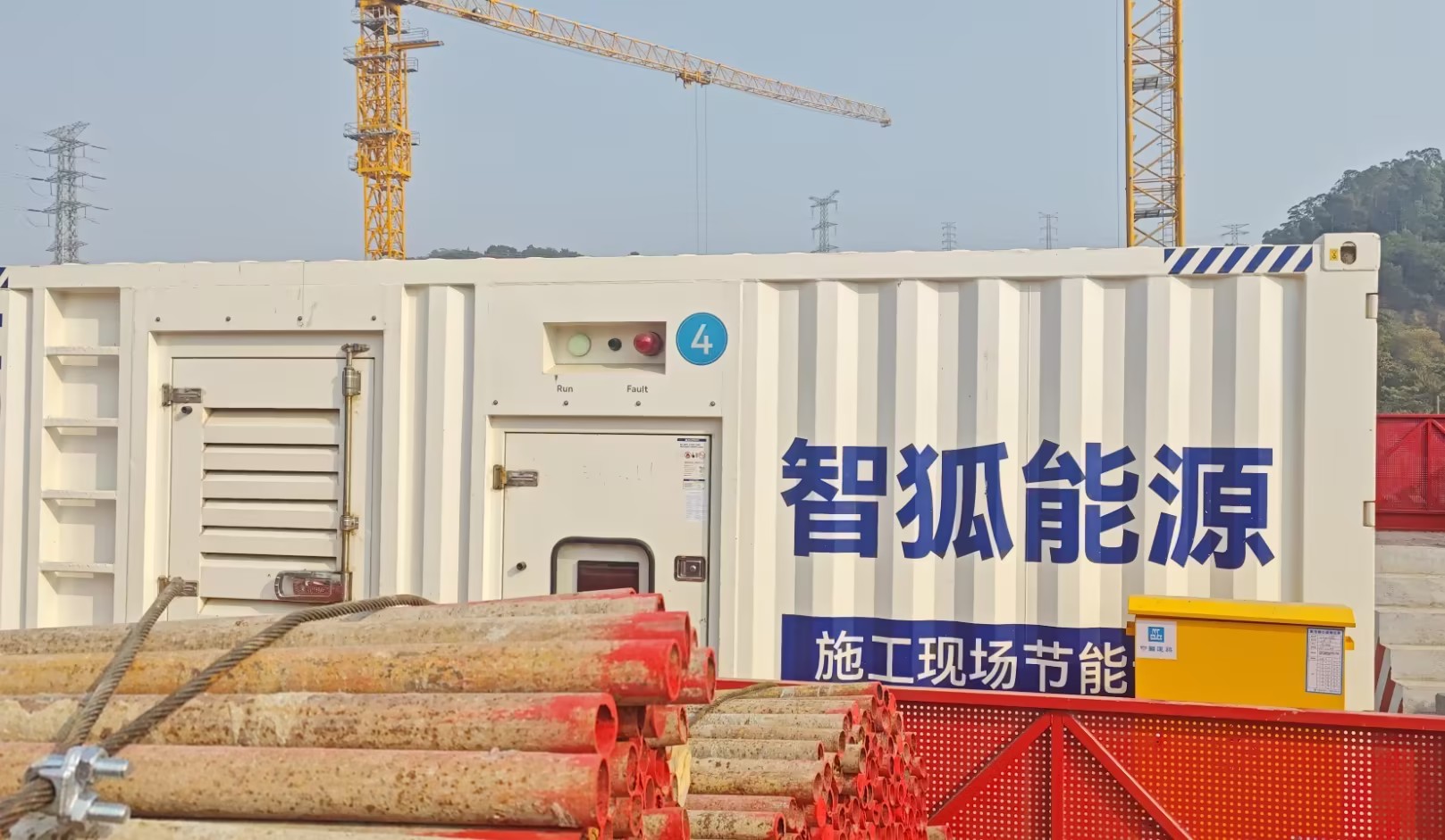 HybridPack HP1000 supplying stable hybrid power to a tower crane on a construction site