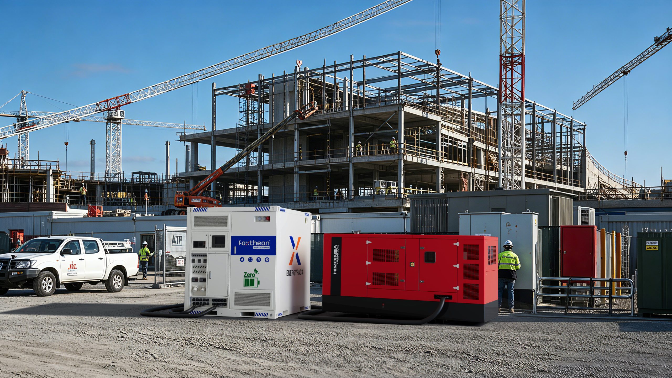 EnergyPack M300 Pro 与柴油发电机协同为海外建筑工地供电